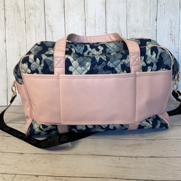 Betsey Johnson Rare Blue Camo and Pink Trim Weekender Duffel Bag - Picture 2 of 13